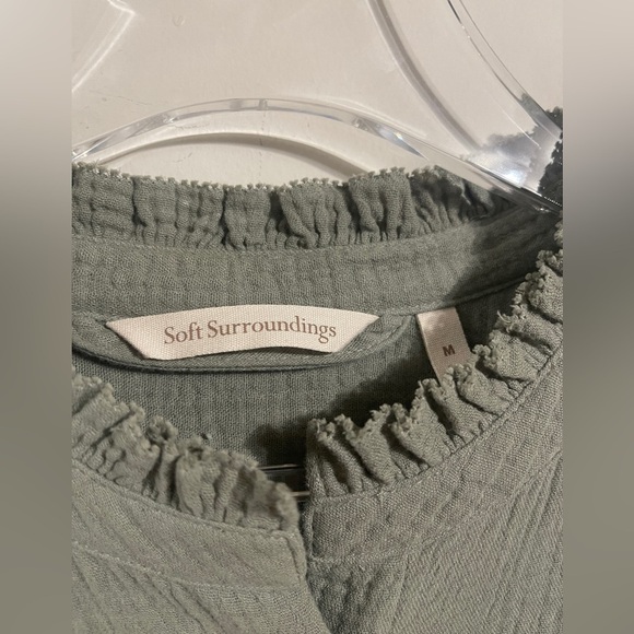 Soft Surroundings Sage Green Cotton Gauze Belted Button Up Dress - Picture 3 of 8